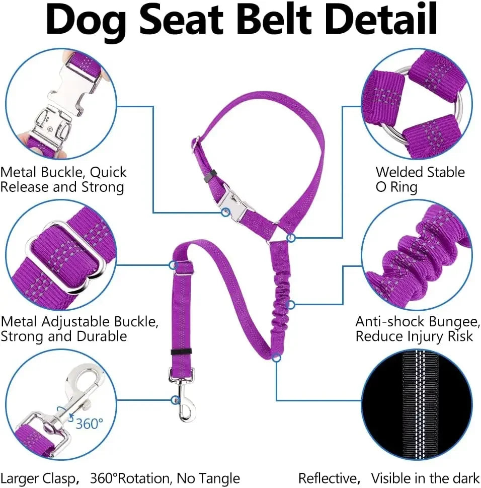 Vehicle Seatbelt Harness Pet Dog Seat Belt for Car Headrest with Elastic Bungee for Safety for Small Medium Large Dogs and Cats