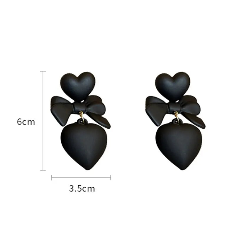 Retro Black Heart Earrings For Women Bowknot Love Drop Earrings Vintage Female Party Ear Jewelry Valentine Day Gifts Wholesale