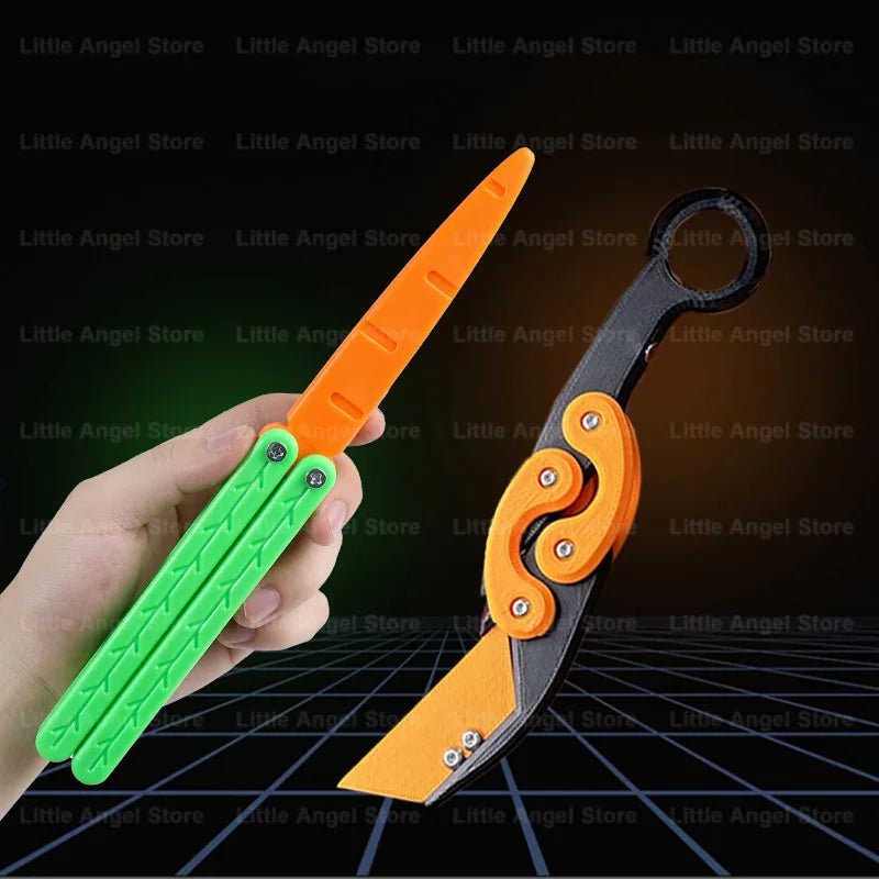 New 3D Printed Gravity Claw Knife Toy Stress Relief Butterfly Fidget Hand Gripper Sensory Toy Folding Claw Knife Radish for Gift