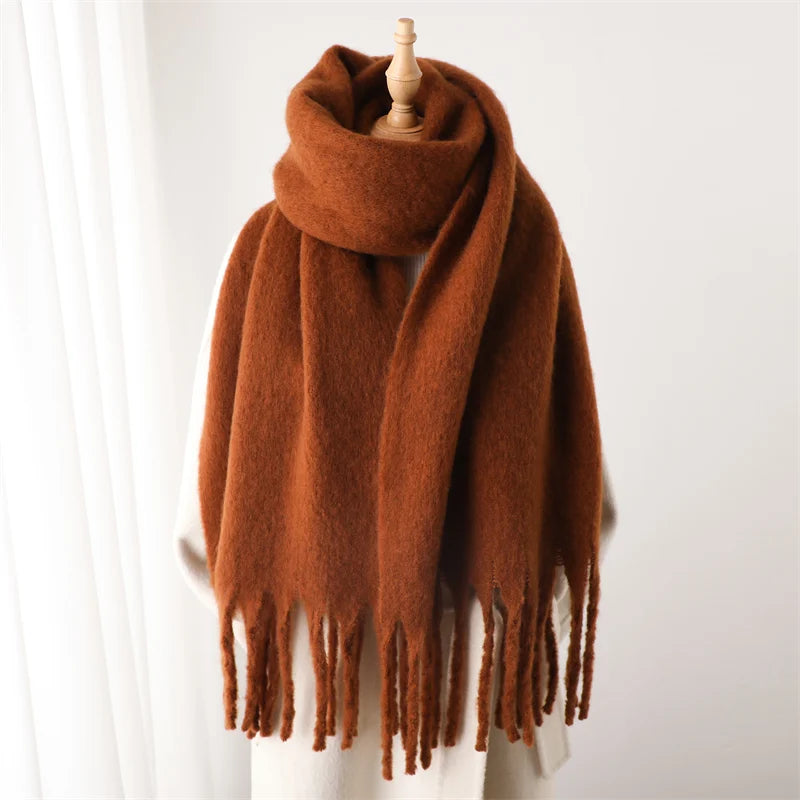 Winter Scarf for Women Cashmere Warm Solid Pashmina Blanket Wraps Female Thick Soft Bufanda Big Tassel Shawl Long Poncho Echarpe