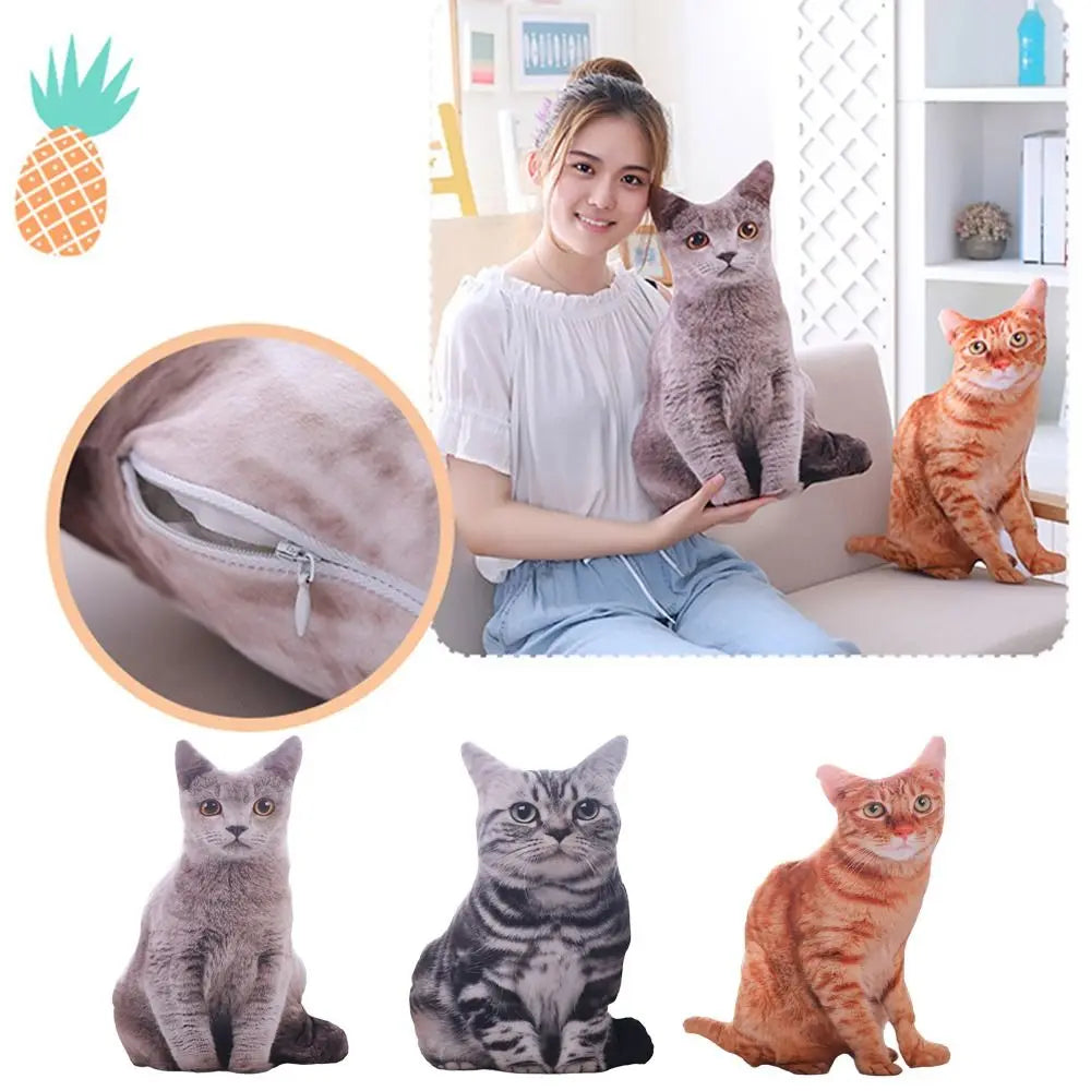 Cartoon Stuffed Kawaii Simulation Cat Plushie Pillow Realistic 3D Cat Doll Plush Plush Animals Toy Cushion for Kids Girls