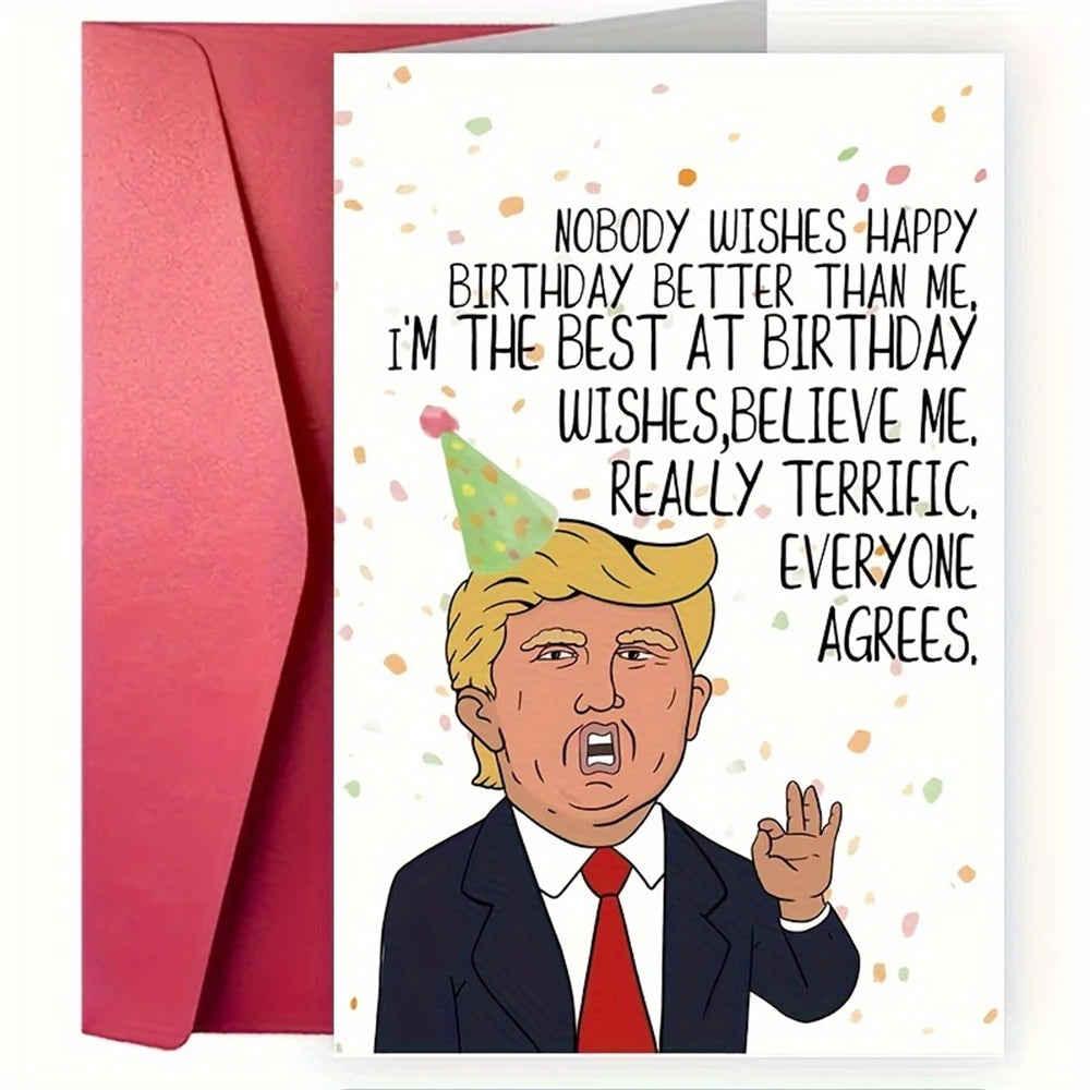 1pc，Hilarious Trump Happy Birthday Card for Him Her, Funny Donald Birthday Card Gift for Husband Wife Boyfriend Girlfriend, Cute