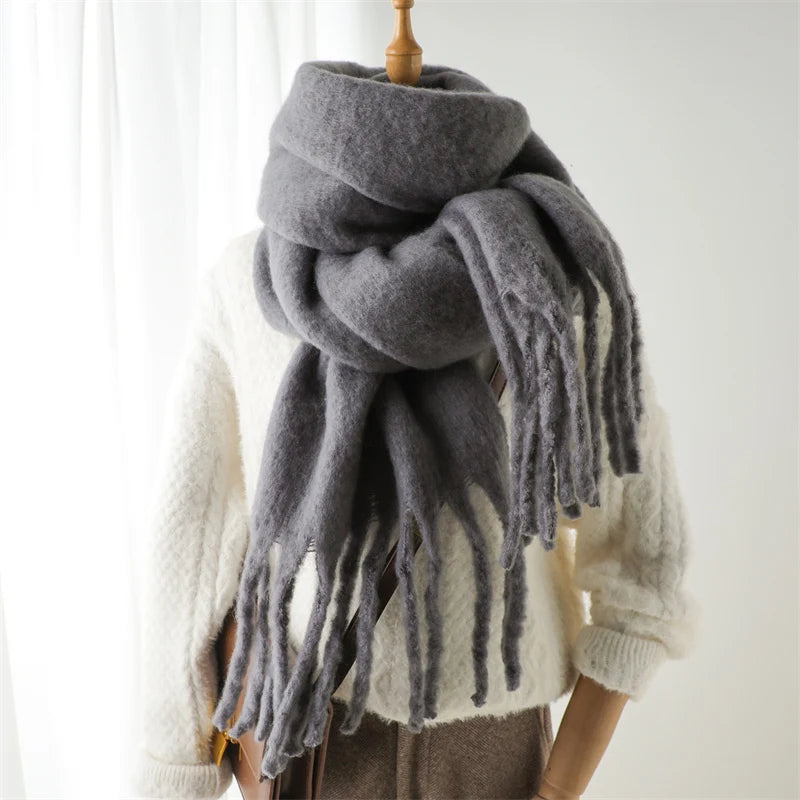 Winter Scarf for Women Cashmere Warm Solid Pashmina Blanket Wraps Female Thick Soft Bufanda Big Tassel Shawl Long Poncho Echarpe