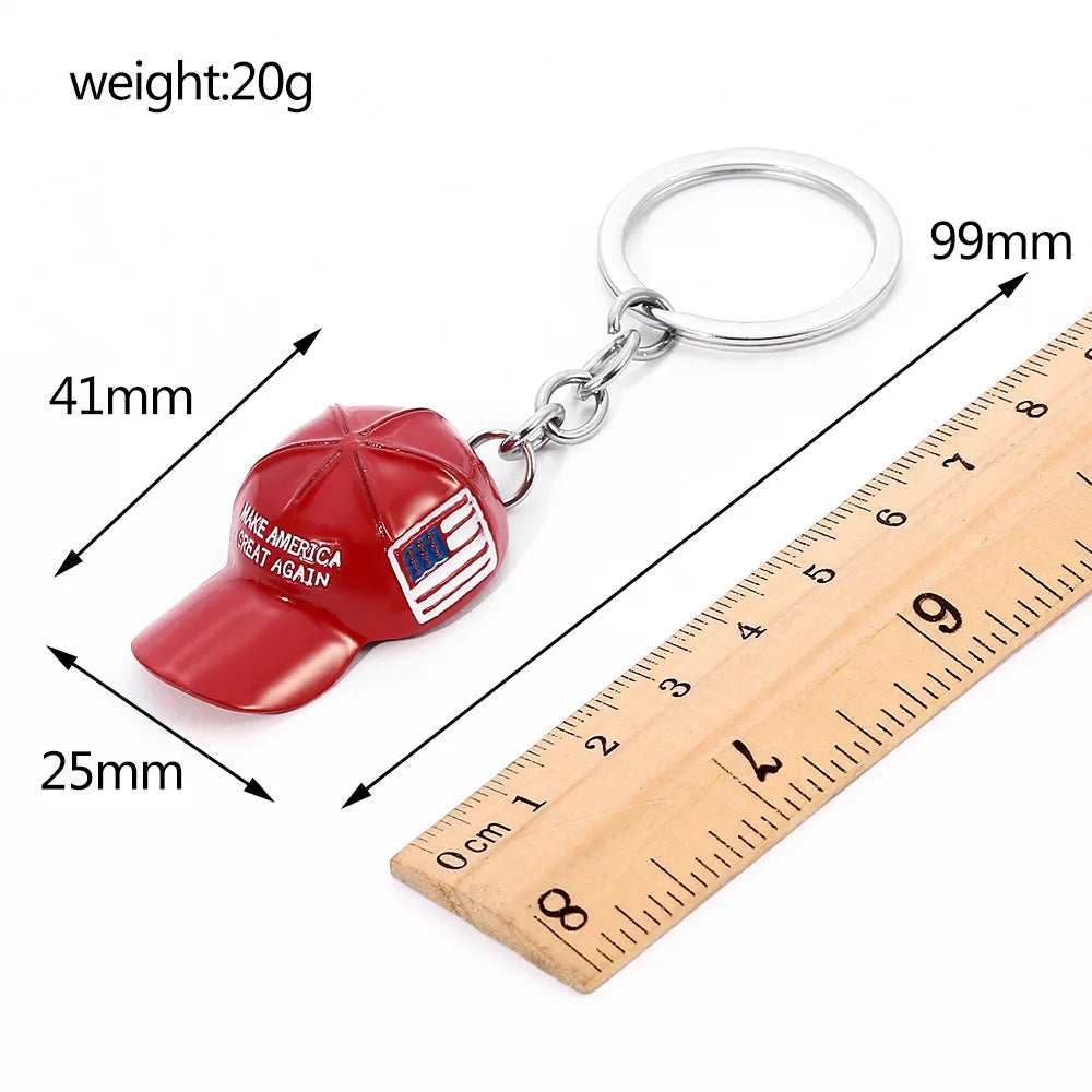 5Pcs Red Baseball Cap Keychain USA Flag Key Ring American Hat Keychain For Car And Keys Trump MAGA Hat Keyrings