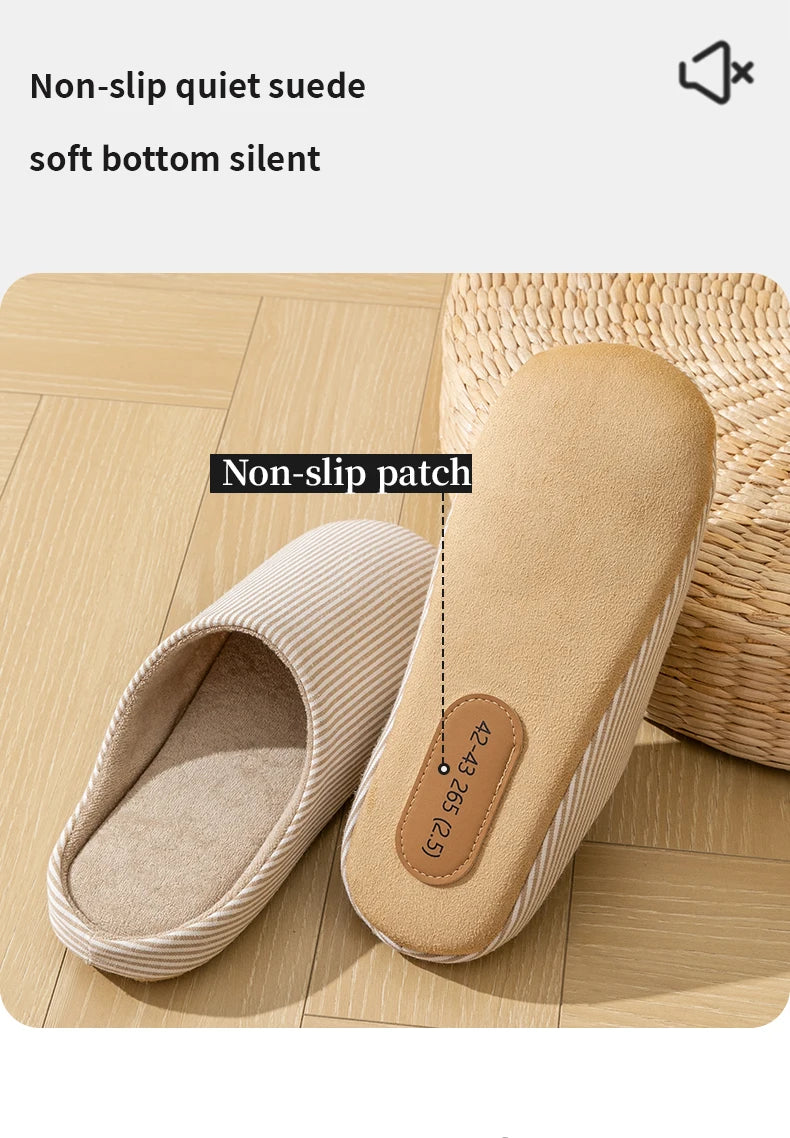 Unisex Home Slippers Soft Fur Slippers Warm Indoor Flat Slides Nonslip Couples Shoes Bedroom Light Slience Flats Autumn&Spring