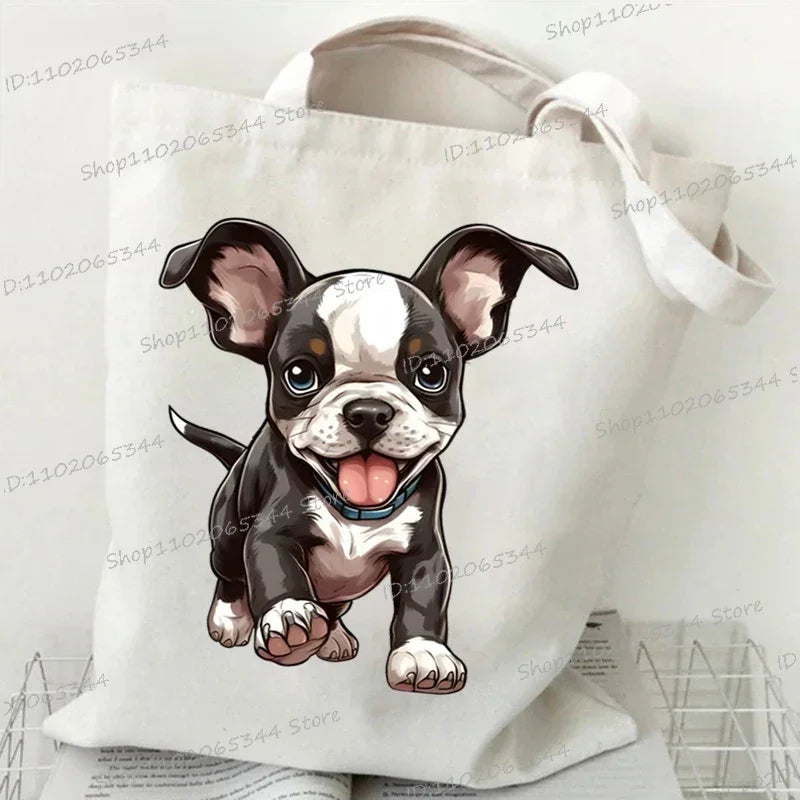 3D Animals Dog Print Shoulder Bag Women Men Cartoon Dog Tote Bags Student Casual Large-capacity Shopping Harajuku Canvas Handbag