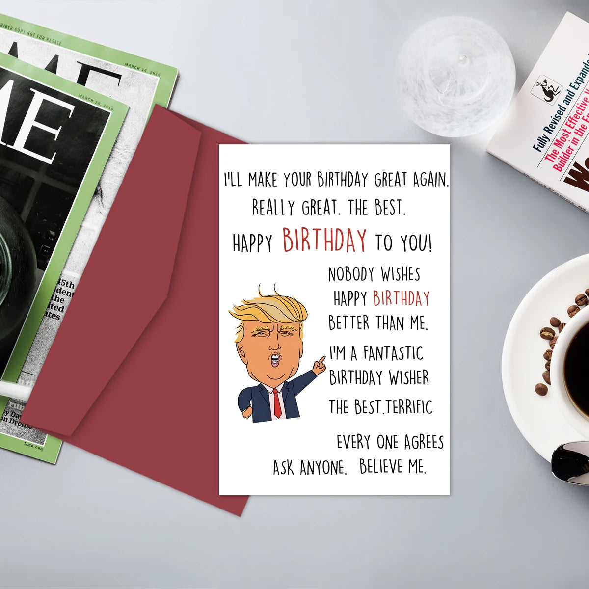 1PC Funny Creative Trump Birthday Card,Trump Theme Hilarious Birthday Greeting Card,Unique Humor Happy Birthday Card For Family