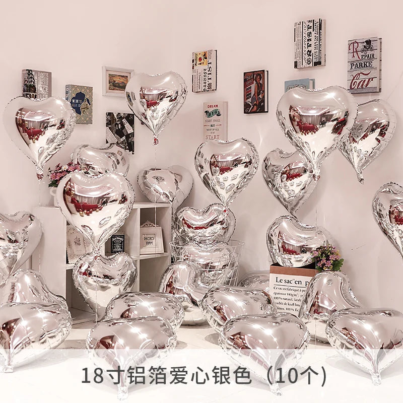 10pcs 18inch Rose Gold Red Pink Love Heart Foil Balloons Valentines Wedding Decoration Helium Balloon Birthday Party Supplies