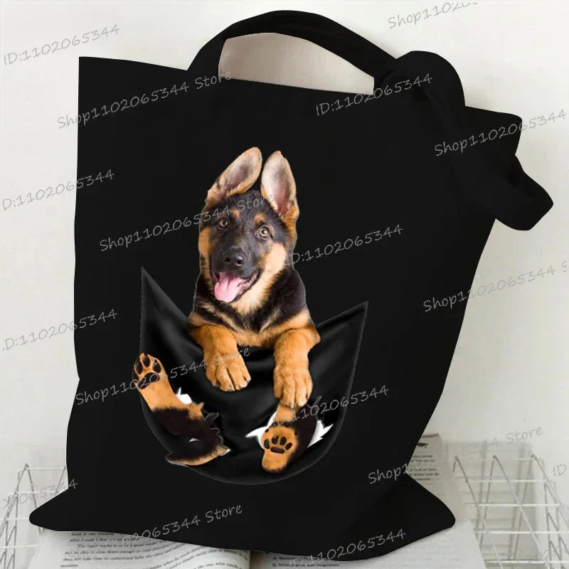 3D Animals Dog Print Shoulder Bag Women Men Cartoon Dog Tote Bags Student Casual Large-capacity Shopping Harajuku Canvas Handbag