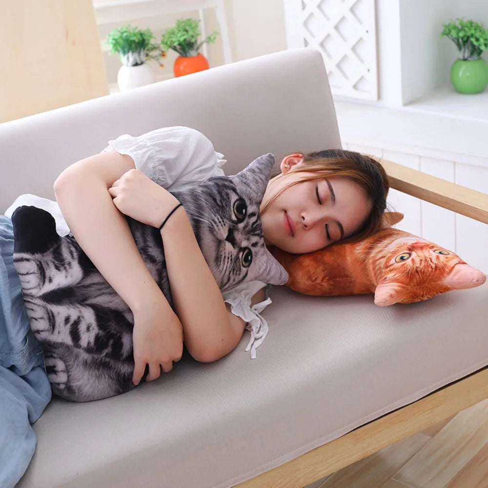 Cartoon Stuffed Kawaii Simulation Cat Plushie Pillow Realistic 3D Cat Doll Plush Plush Animals Toy Cushion for Kids Girls