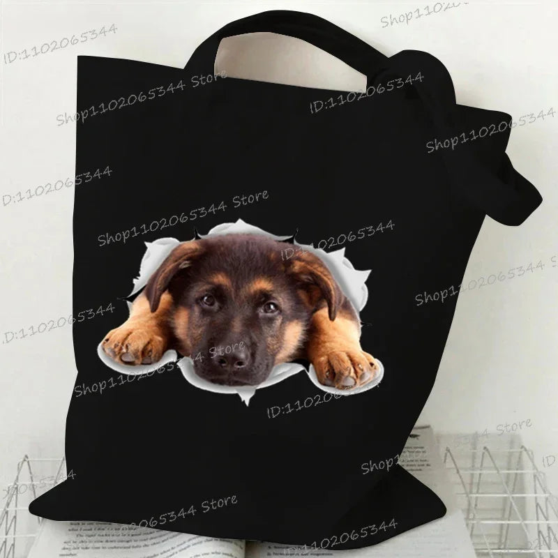 3D Animals Dog Print Shoulder Bag Women Men Cartoon Dog Tote Bags Student Casual Large-capacity Shopping Harajuku Canvas Handbag