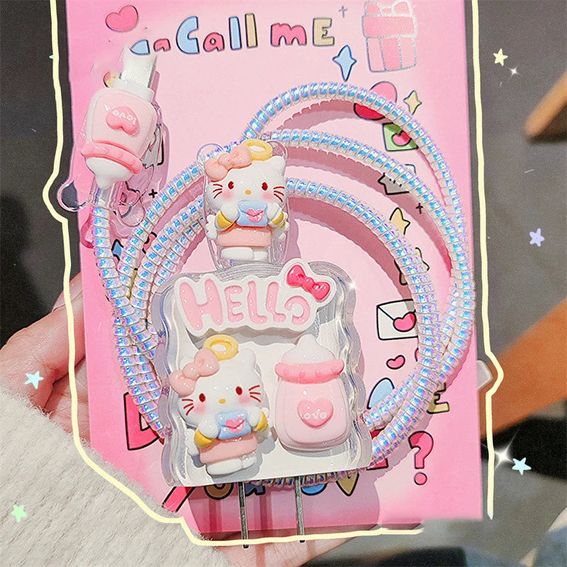 Hello Kitty Kuromi Charger Data Cable Case Protector And Winding Kit For Apple 18W 20W Fast Charger Adapter Phone Charger Case