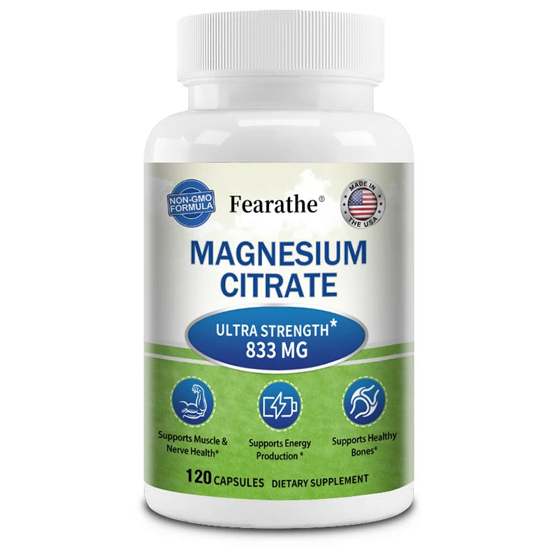 Magnesium Citrate Supplement - Maximum Strength Vegetarian, Supports Muscles, Heart, Bones, Energy, Nervous System, Joints