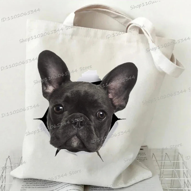 3D Animals Dog Print Shoulder Bag Women Men Cartoon Dog Tote Bags Student Casual Large-capacity Shopping Harajuku Canvas Handbag