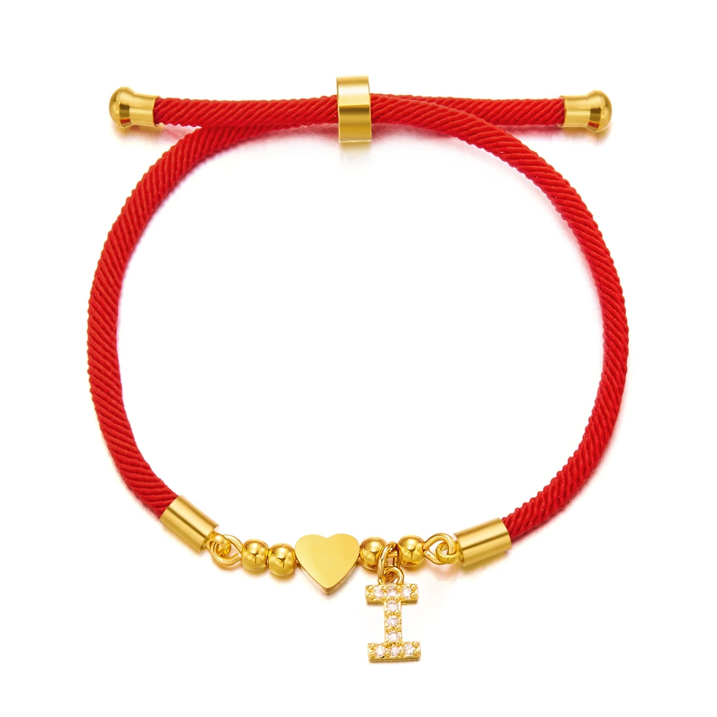 Stainless Steel Gold Color A-Z Heart Initial Letter Bracelet for Women Lucky Red Adjustable Rope Bracelet Charm Jewelry Gift