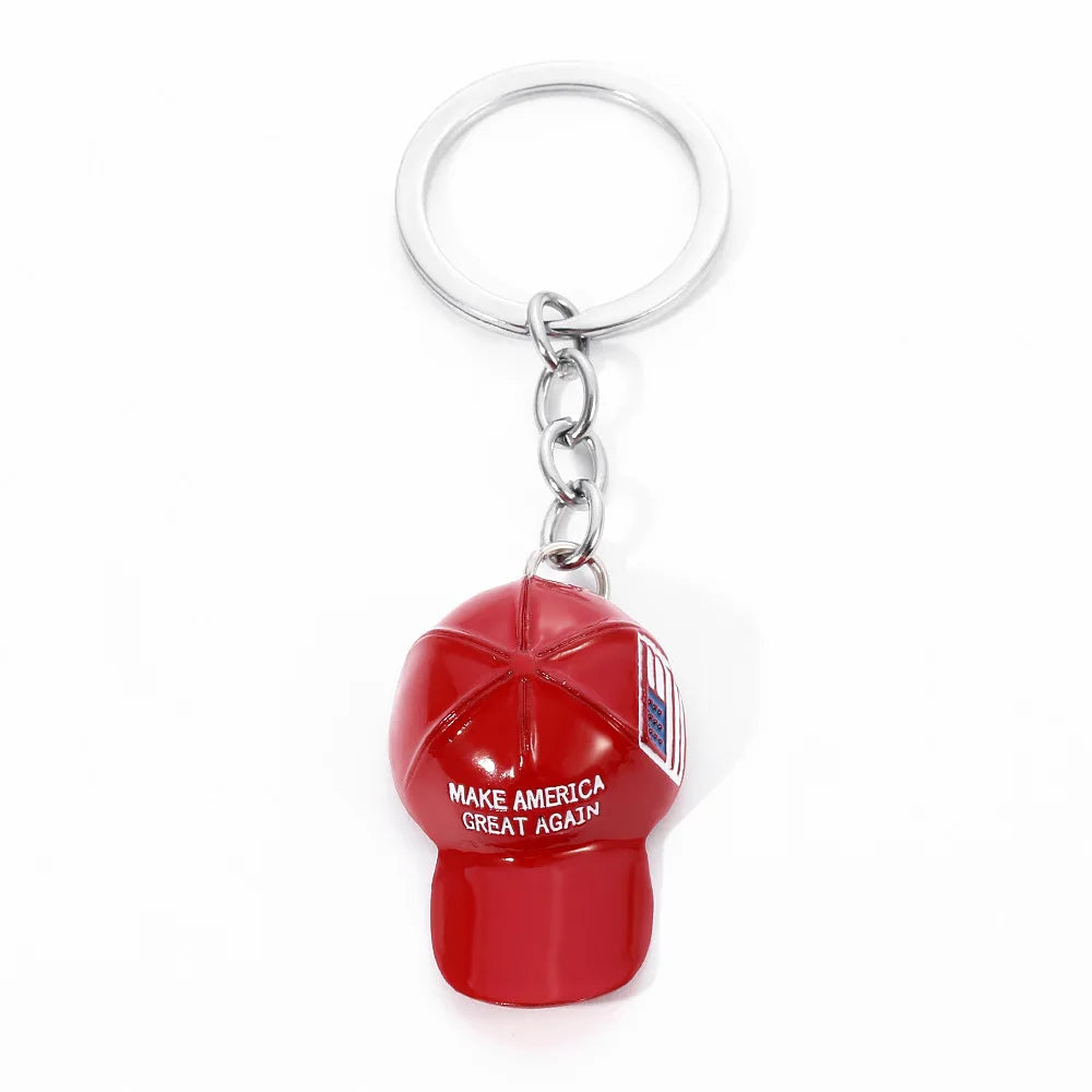 5Pcs Red Baseball Cap Keychain USA Flag Key Ring American Hat Keychain For Car And Keys Trump MAGA Hat Keyrings