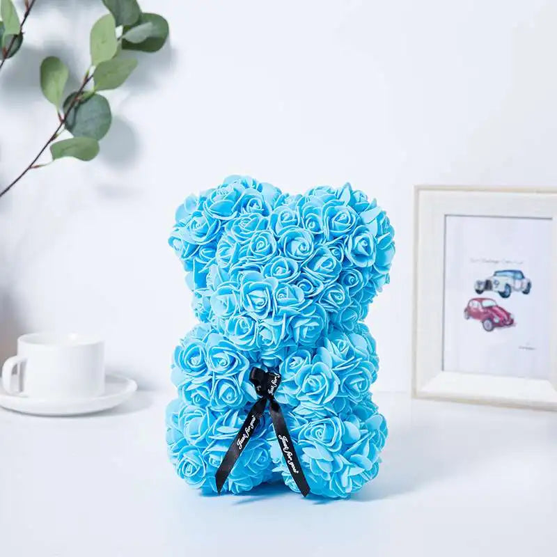 Rose Bear NEW Valentines Day Gifts 25cm Flower Bears Artificial Floral Decorations Mother' DAY Gift For Girlfriend Festival And