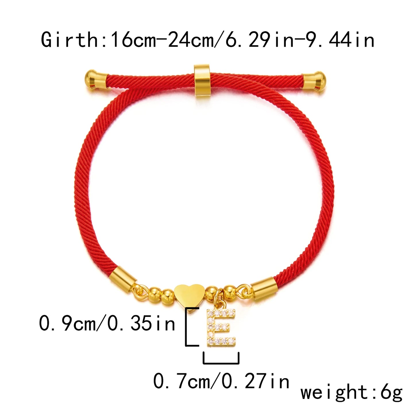 Stainless Steel Gold Color A-Z Heart Initial Letter Bracelet for Women Lucky Red Adjustable Rope Bracelet Charm Jewelry Gift