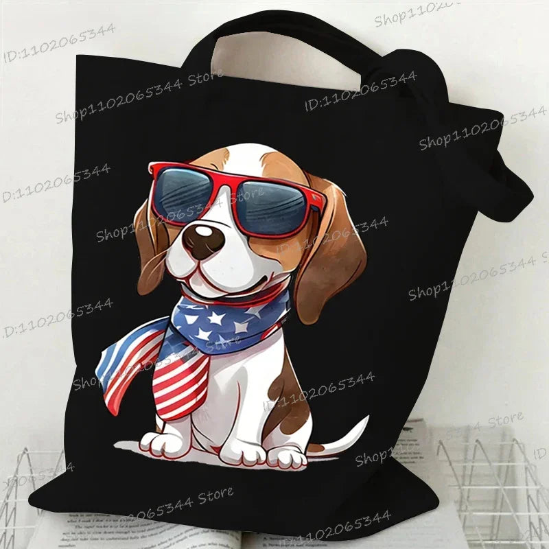 3D Animals Dog Print Shoulder Bag Women Men Cartoon Dog Tote Bags Student Casual Large-capacity Shopping Harajuku Canvas Handbag