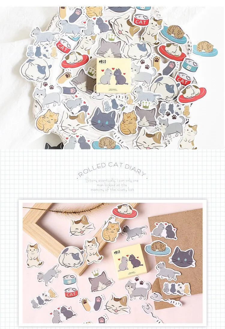 45pcs Puddle Cat Diary Handbook Photo Album Water Cup Mobile Phone Decorative Sticker Self Adhesive Diy Decorative Sticker