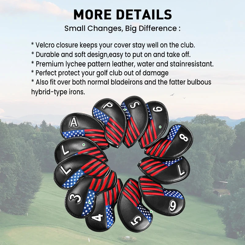 Golf Iron Head Covers Value 12 Piece Set, Synthetic Leather Deluxe Club Headcover, Universal Fit Main Iron Clubs Gift Set