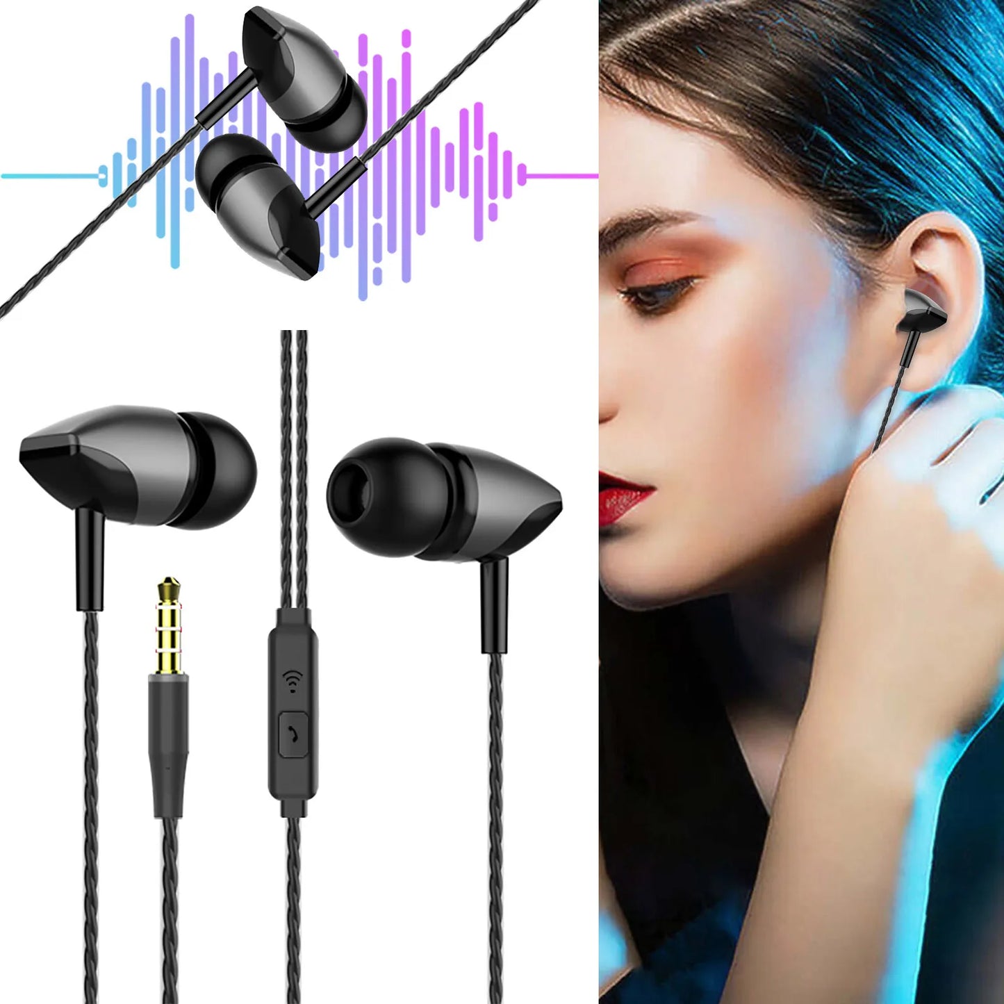 Wired Headphones Stereo 3.5mm In-Ear Running Music Game Noise Cancel Earphone With Mic For Mobile Phone Mobile Pc Pad Laptop