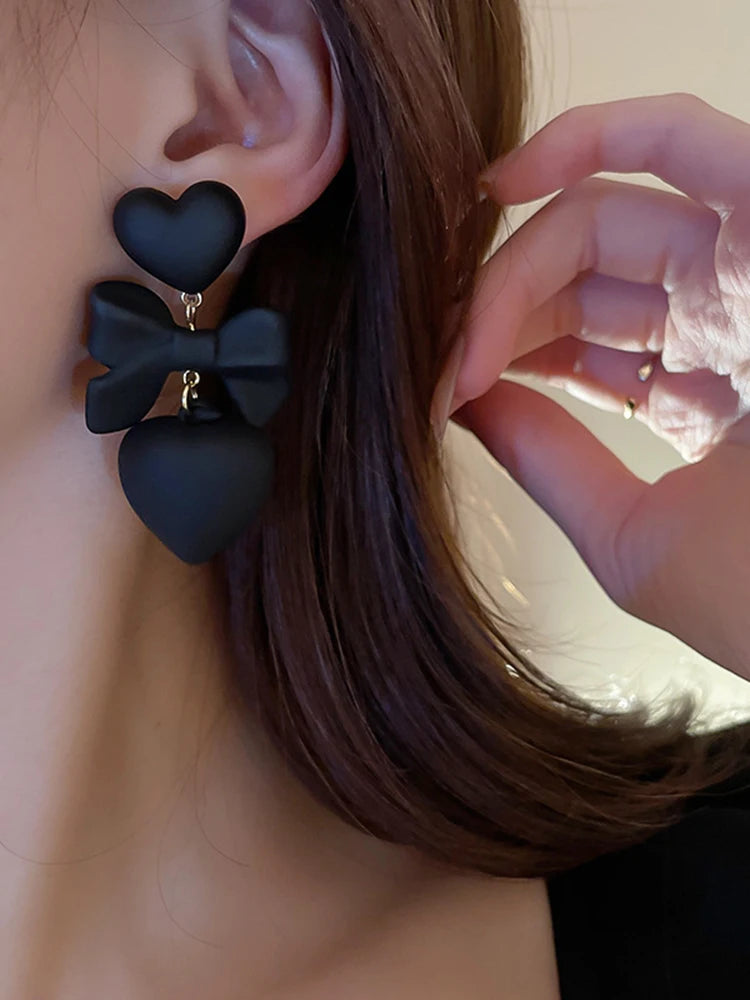 Retro Black Heart Earrings For Women Bowknot Love Drop Earrings Vintage Female Party Ear Jewelry Valentine Day Gifts Wholesale