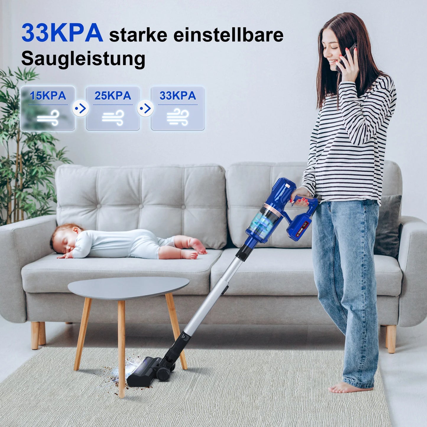 Cordless Vacuum Cleaner, 300W 30kPa Stick Vacuum with LED Display 4000mAh Battery, Powerful Vacuum Cleaner up to 60mins Runtime