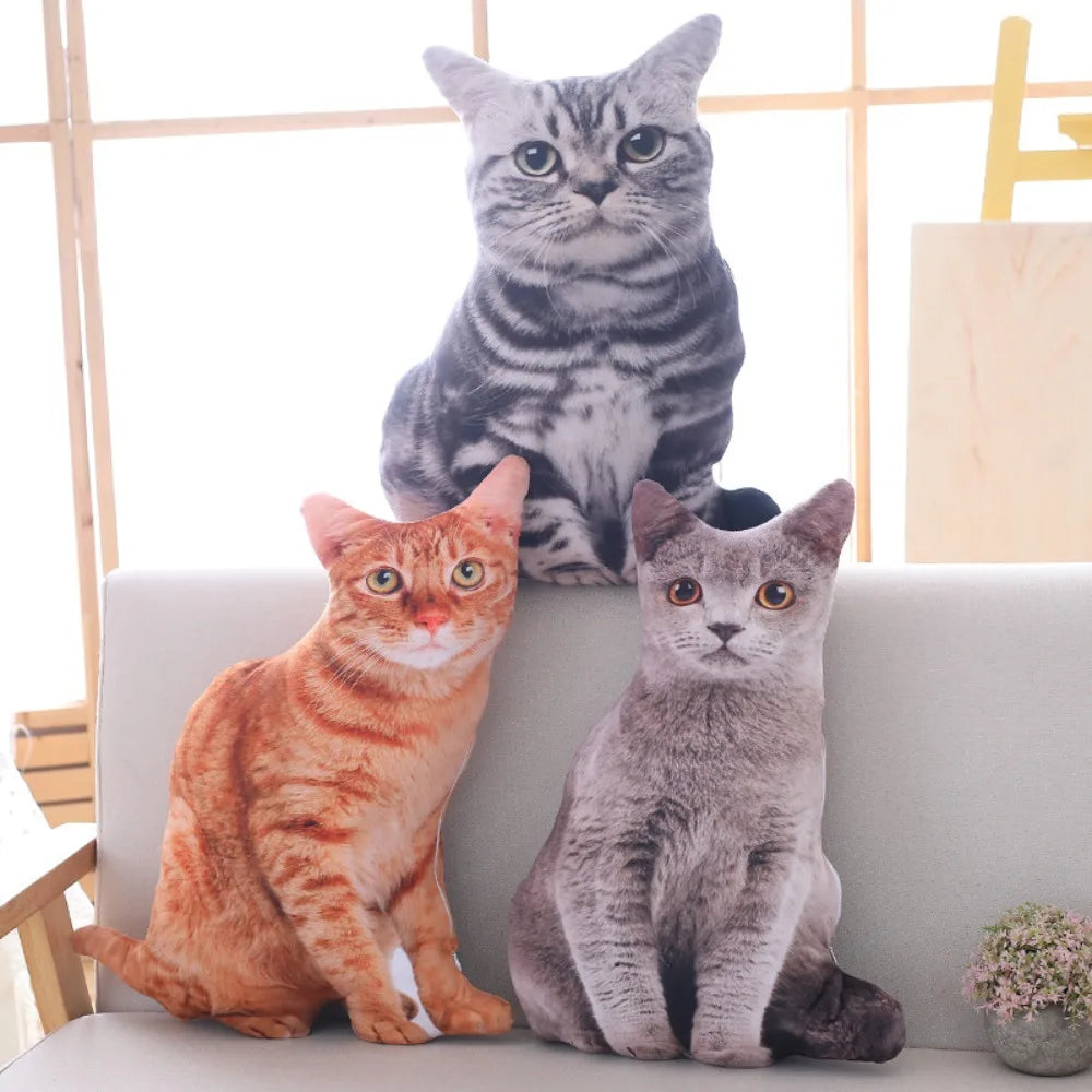 Cartoon Stuffed Kawaii Simulation Cat Plushie Pillow Realistic 3D Cat Doll Plush Plush Animals Toy Cushion for Kids Girls