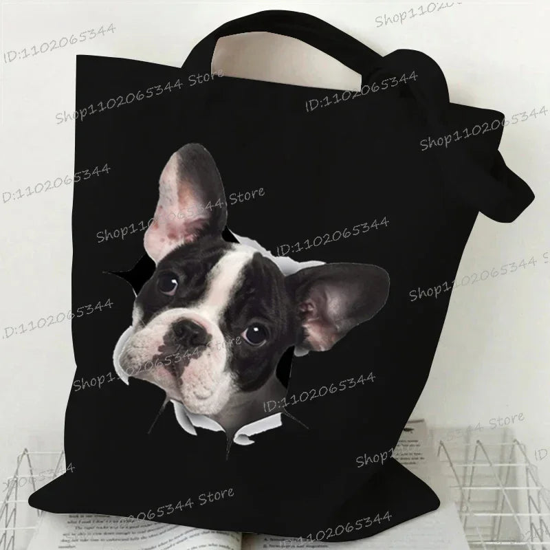 3D Animals Dog Print Shoulder Bag Women Men Cartoon Dog Tote Bags Student Casual Large-capacity Shopping Harajuku Canvas Handbag