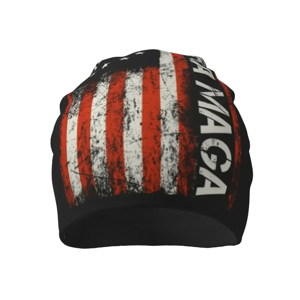 Trump Ultra MAGA American Flag Bonnet Hats Autumn Winter Outdoor Skullies Beanies Hat Unisex Knitting Hats Warm Head Wrap Cap