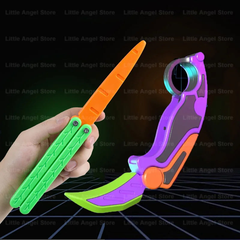 New 3D Printed Gravity Claw Knife Toy Stress Relief Butterfly Fidget Hand Gripper Sensory Toy Folding Claw Knife Radish for Gift