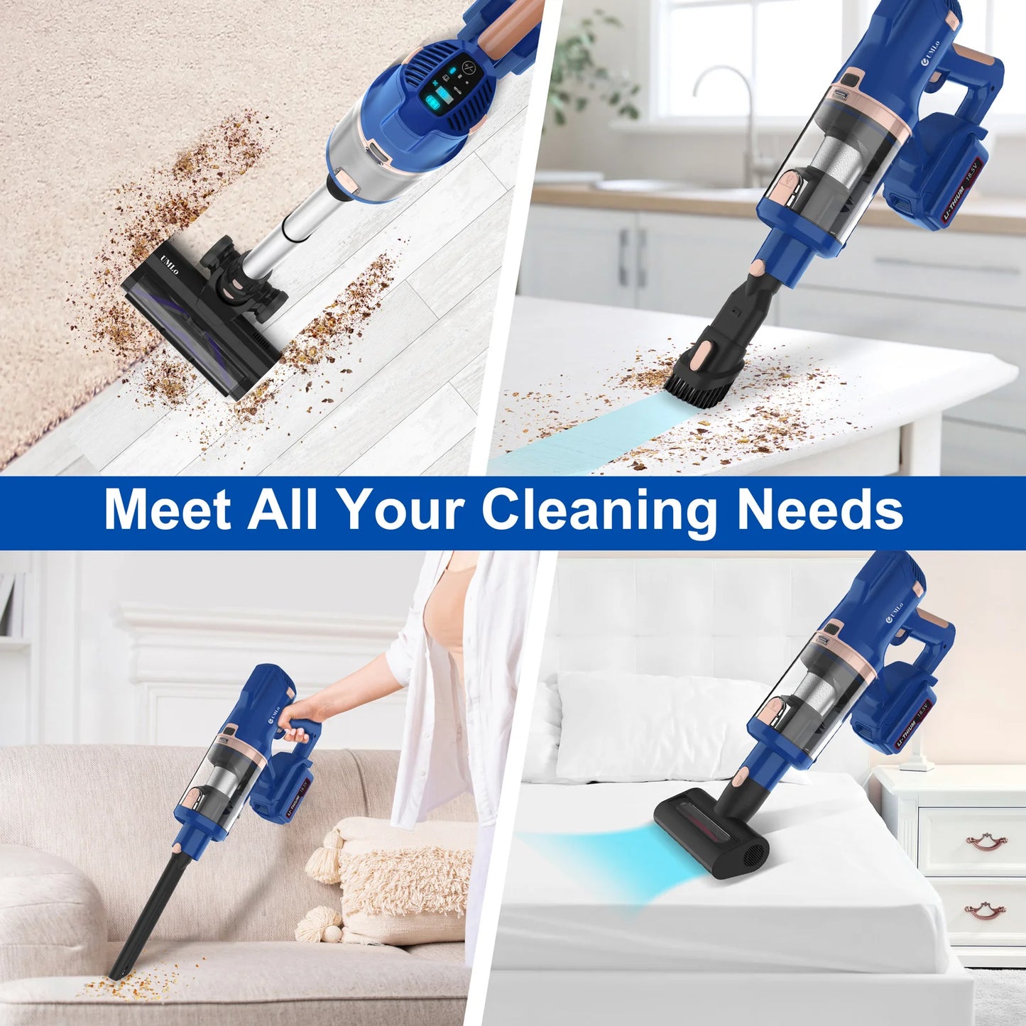 Cordless Vacuum Cleaner, 300W 30kPa Stick Vacuum with LED Display 4000mAh Battery, Powerful Vacuum Cleaner up to 60mins Runtime