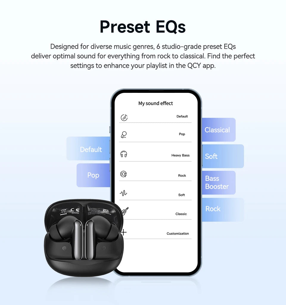 QCY Melobuds N50 Wireless Earphones ANC 6 Mics AI Call Earbuds Bluetooth 5.4 Dual Connection Headphone Transparent Mode