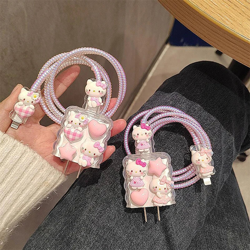 Hello Kitty Kuromi Charger Data Cable Case Protector And Winding Kit For Apple 18W 20W Fast Charger Adapter Phone Charger Case