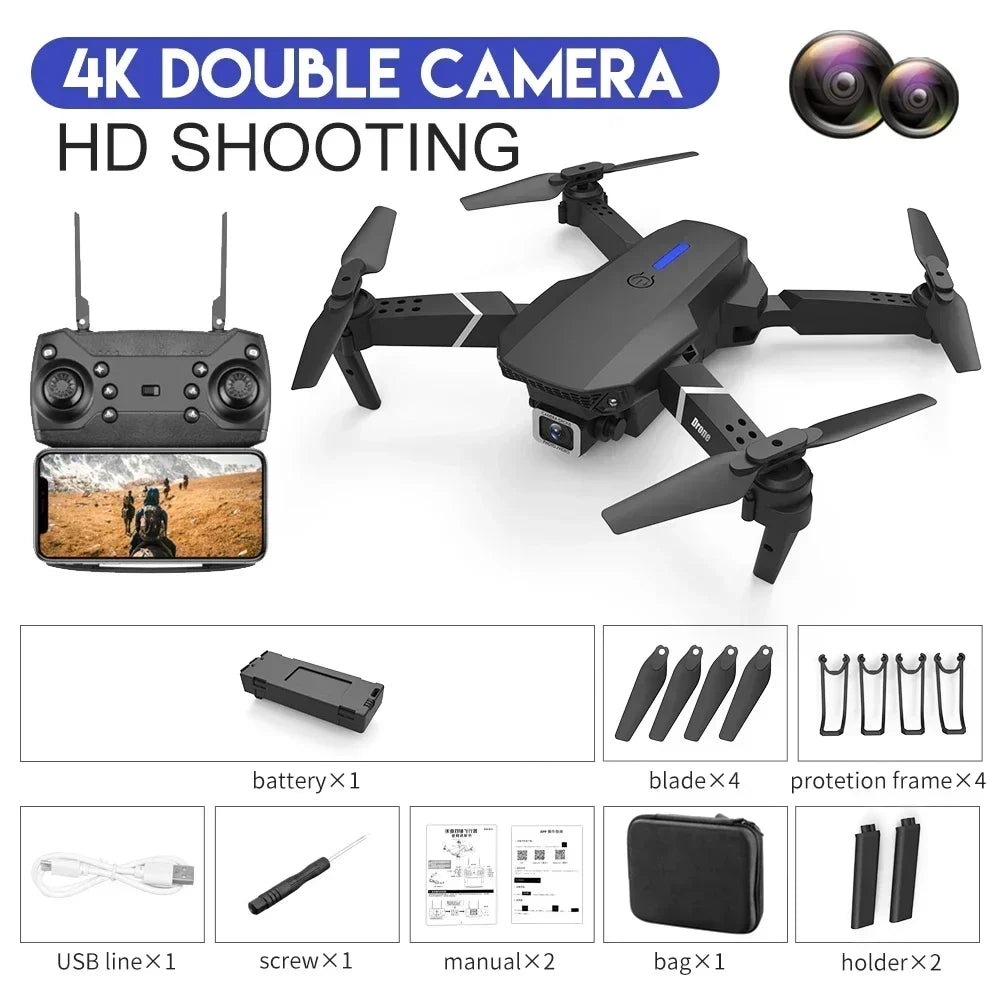 2024 E88Pro RC Drone 4K Professinal With 1080P Wide Angle HD Camera Foldable Helicopter WIFI FPV Height Hold Gift Toy