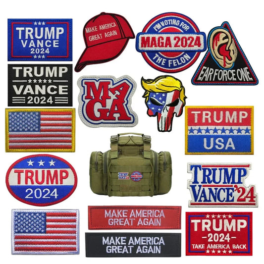 2024 TRUMP MAGA SAVE AMERICA AGAIN Embroidery Hook Loop MAKE AMERICA GREAT AGAIN Fasteners Patch Tactical Emblem