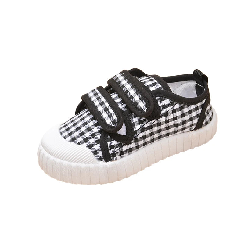 Boys and Girls Plaid Canvas Children's Shoes Casual Low Top Soft Soles for Small Kids Sneakers ED7017