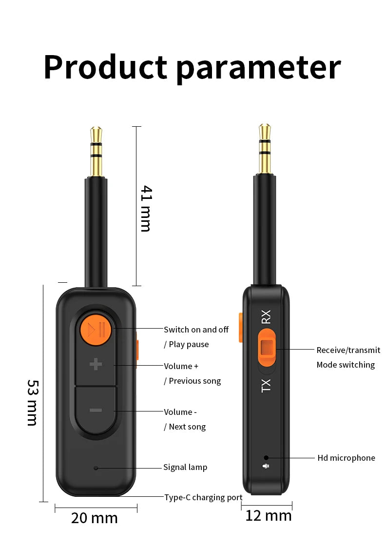 Bluetooth 5.4 Audio Transmitter Receiver 3.5MM AUX Hifi Stereo Music Wireless Adapter With Mic For Car Airplane TV PC Headphone