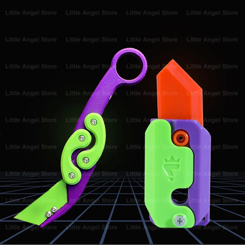 New 3D Printed Gravity Claw Knife Toy Stress Relief Butterfly Fidget Hand Gripper Sensory Toy Folding Claw Knife Radish for Gift