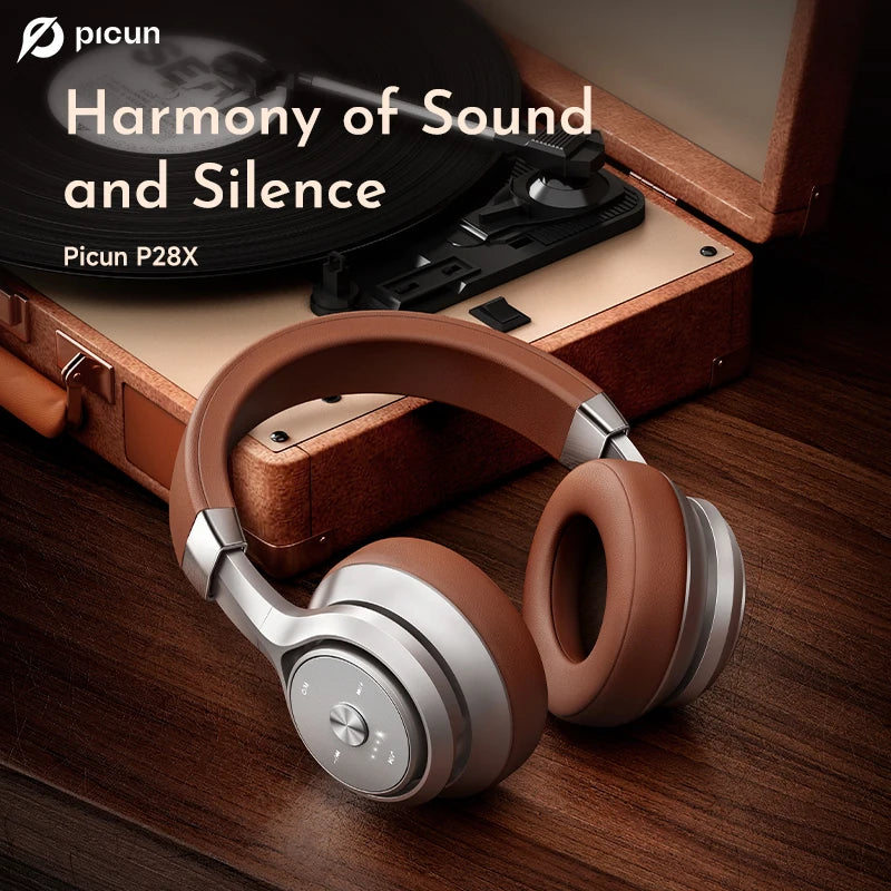 Picun P28X Wireless Headphones Bluetooth 5.3 Noise Reduction Headset Dual Drive Units Bass Over-Ear Headphones Classic Headset