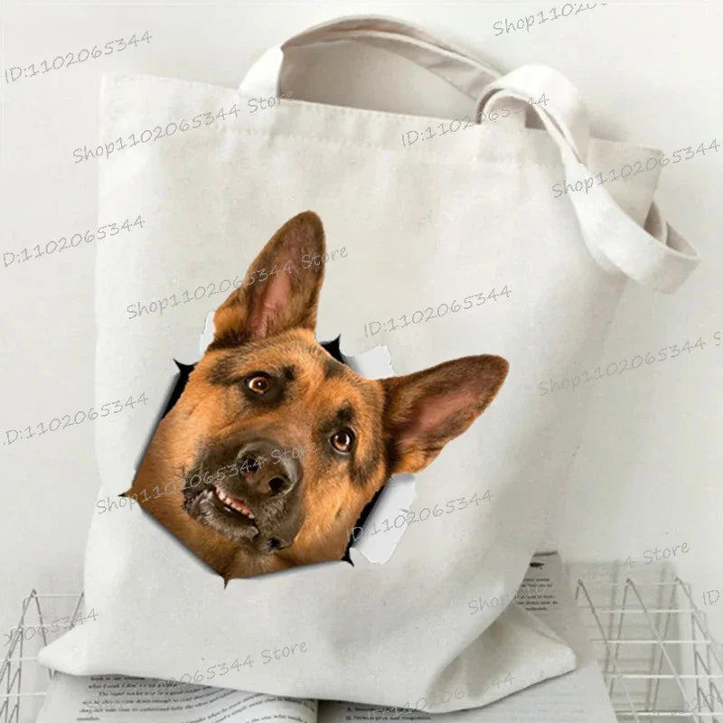 3D Animals Dog Print Shoulder Bag Women Men Cartoon Dog Tote Bags Student Casual Large-capacity Shopping Harajuku Canvas Handbag