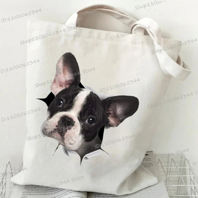 3D Animals Dog Print Shoulder Bag Women Men Cartoon Dog Tote Bags Student Casual Large-capacity Shopping Harajuku Canvas Handbag