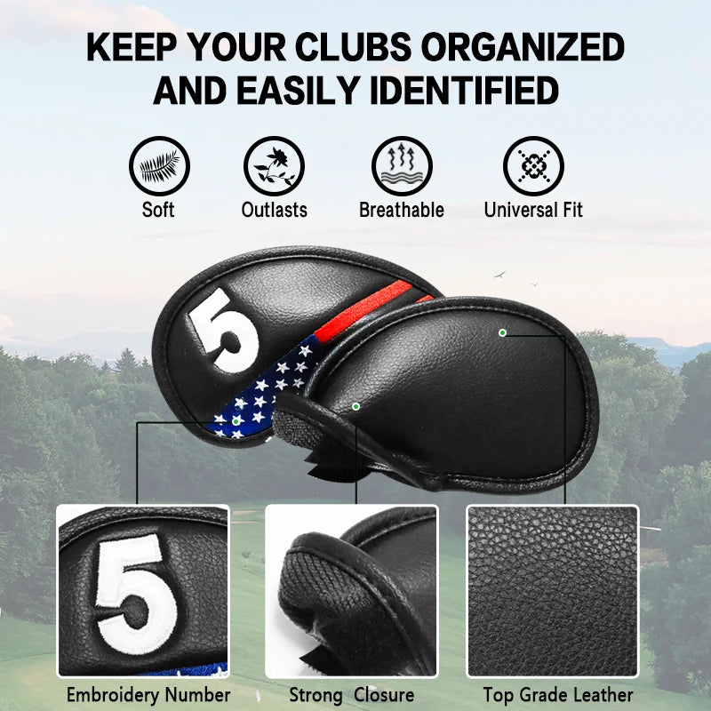 Golf Iron Head Covers Value 12 Piece Set, Synthetic Leather Deluxe Club Headcover, Universal Fit Main Iron Clubs Gift Set