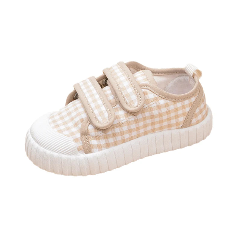 Boys and Girls Plaid Canvas Children's Shoes Casual Low Top Soft Soles for Small Kids Sneakers ED7017