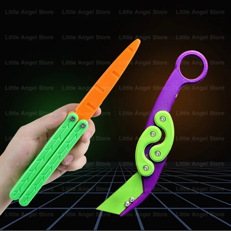 New 3D Printed Gravity Claw Knife Toy Stress Relief Butterfly Fidget Hand Gripper Sensory Toy Folding Claw Knife Radish for Gift