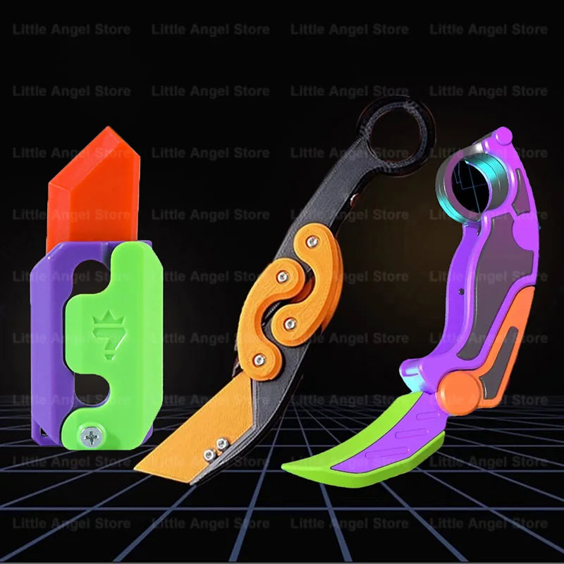 New 3D Printed Gravity Claw Knife Toy Stress Relief Butterfly Fidget Hand Gripper Sensory Toy Folding Claw Knife Radish for Gift