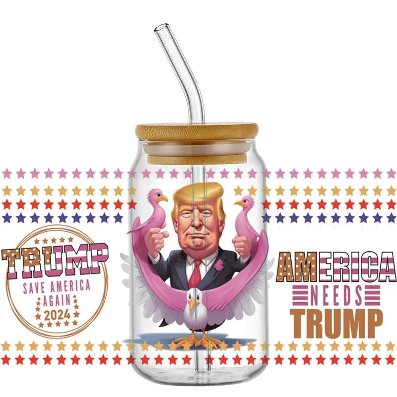 2024 Trump MAGA DIY Decals 3D transfers uvdtf crystal stickers 16oz uv dtf cup wraps for Libbey Glasses