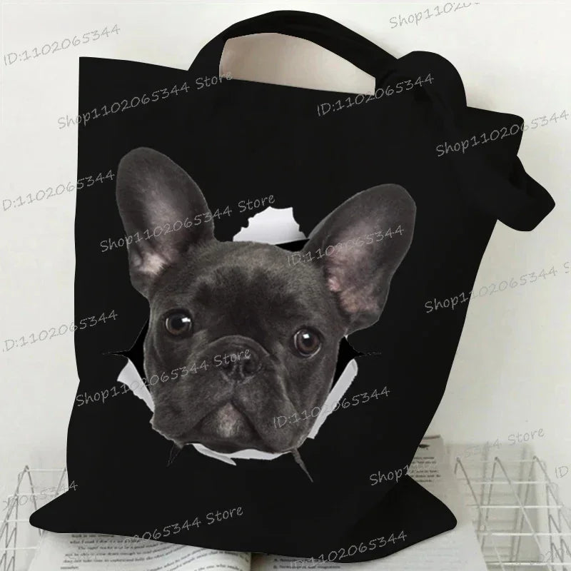 3D Animals Dog Print Shoulder Bag Women Men Cartoon Dog Tote Bags Student Casual Large-capacity Shopping Harajuku Canvas Handbag