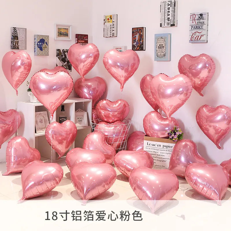 10pcs 18inch Rose Gold Red Pink Love Heart Foil Balloons Valentines Wedding Decoration Helium Balloon Birthday Party Supplies